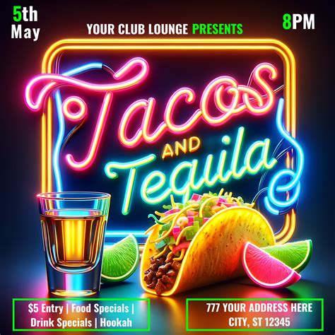 Tacos and Tequila Flyer, Taco Tuesday Flyer, Party Flyer, Editable
