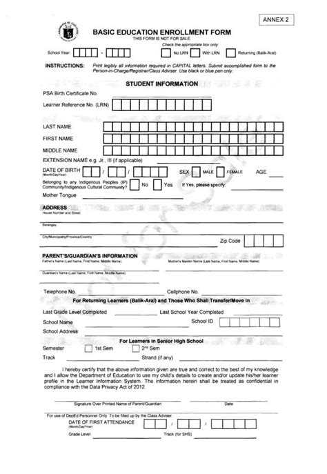 Deped Basic Education Enrollment Form Teacherph