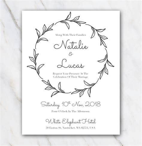 Free Word Template for wedding invitation - black&white style