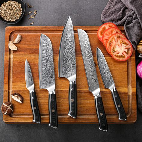 TURWHO Kitchen Knife Scissors Set VG10 Damascus Steel Chef Knives Block