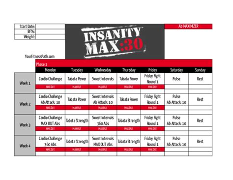 Insanity Max 30 Workout Schedule Month 1 Pdf Eoua Blog