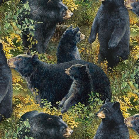 Wild Wings Basic Black Packed Bears Scenic 100 Cotton Fabric By The Yard Black Bear Wildlife