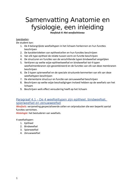 Samenvatting Anatomie En Fysiologie Een Inleiding H Het