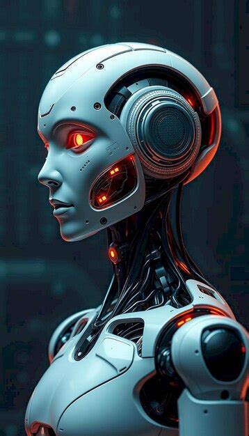 The Back Of A Robot With The Red Lights On It Premium AI Generated Image