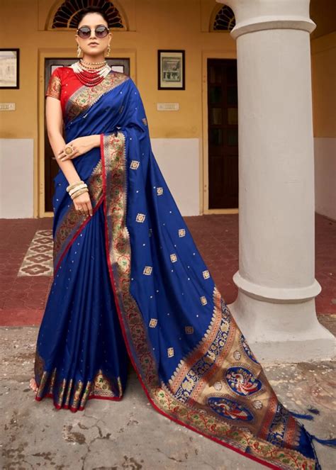 Royal Blue Kanjivaram Silk Saree Urban Womania