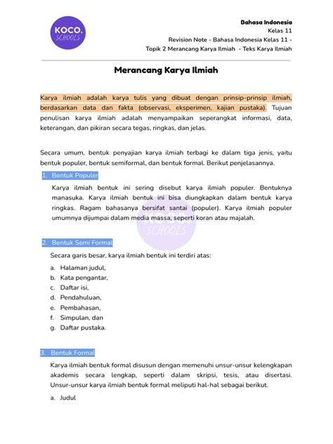 Revision Note Bahasa Indonesia Kelas 11 Merancang Karya Ilmiah Pdf