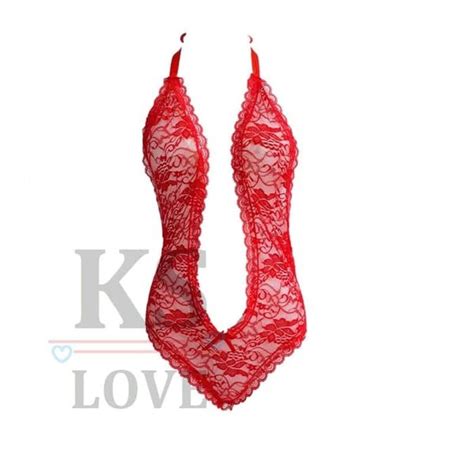 Jual Sexy Lingerie Wanita Swimsuit Leher V Seksi Merah Ukuran Size M L