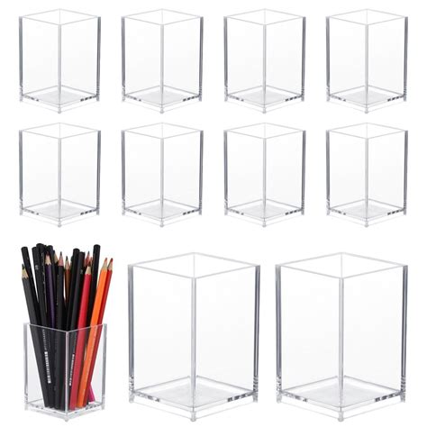 10 Pcs Acrylic Pen Holders Clear Makeup Brush Holders Clear Pencil Organizer Cups Durable