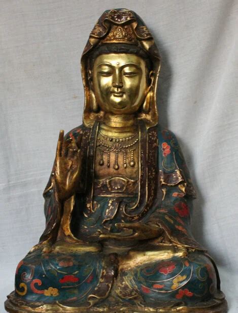 Jp S Chinese Feng Shui Bronze Gilt Cloisonne Kwan Yin Guan Yin