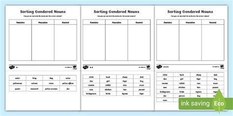 Gender Nouns Sorting Activity