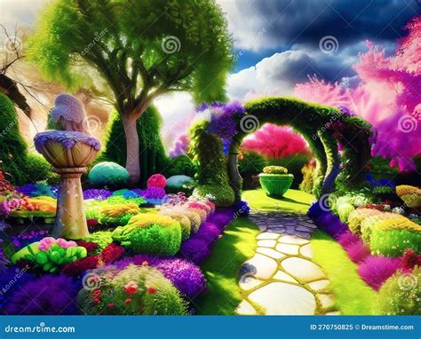 Enchanted Garden A Magical Garden In Spring Stock Illustration