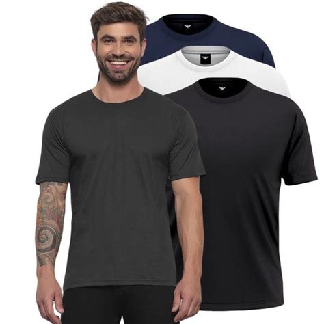 Kit 3 Camisetas Masculinas Básica Lisa 100 Algodão Gola Redonda Manga