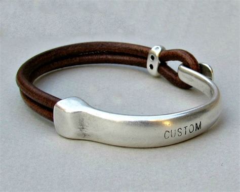 Mens Personalized Bracelet Engraved Mens Leather Bracelet Etsy