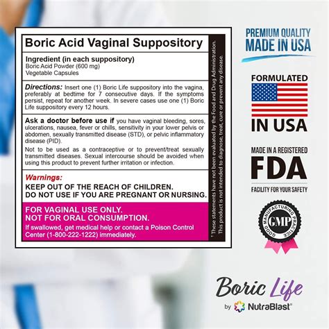 Nutrablast Boric Acid Vaginal Suppositories 30 Count 600mg 100 Pure