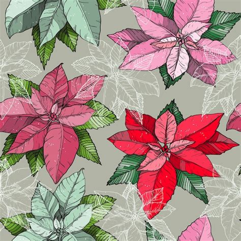 Premium Vector Seamless Pattern With Christmas Poinsettia Flowers