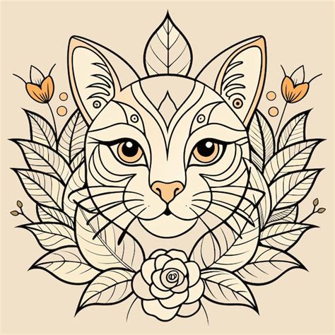 Un Dibujo De Un Gato Con Una Flor En L Vector Premium