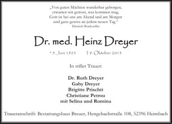 Traueranzeigen Von Dr Med Heinz Dreyer Aachen Gedenkt