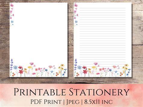 Wildflower Stationery Printable Stationery Floral Stationery