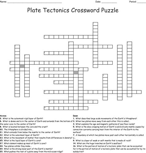 Plate Tectonics Crossword Puzzle Worksheet Answers Crossword Puzzle