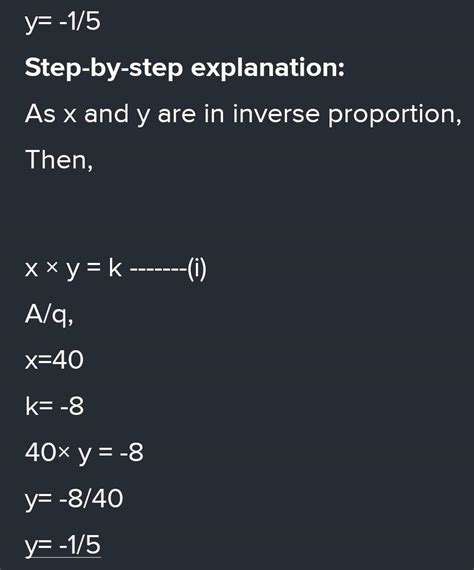 If X And Y Vary Inversely And X 40 Find Y When Constant Variation