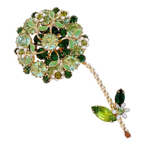 Weiss Demi Parure Emerald Green Clear Rhinestones Set For Sale At 1stdibs