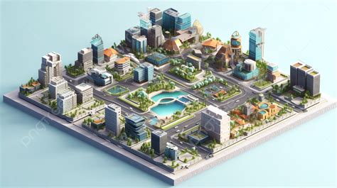 Isometric City Buildings On An Island In D Background City House