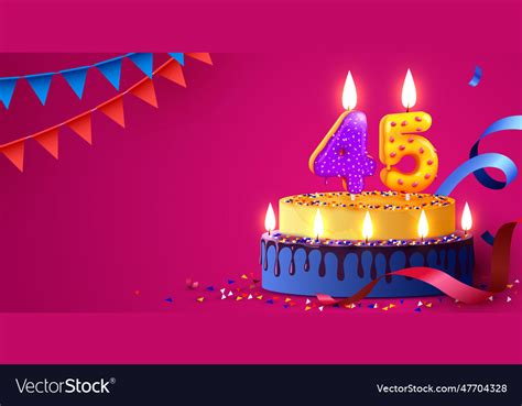 45 years anniversary cake with burning candles Vector Image