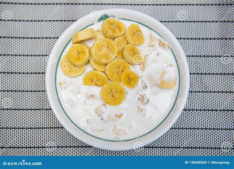 Oatmeal With Yogurt And Bananas For Breakfast Stock Photo Image Of