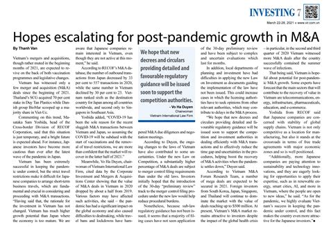VIR: Hopes escalating for post-pandemic growth in M&A - VILAF - Vietnam