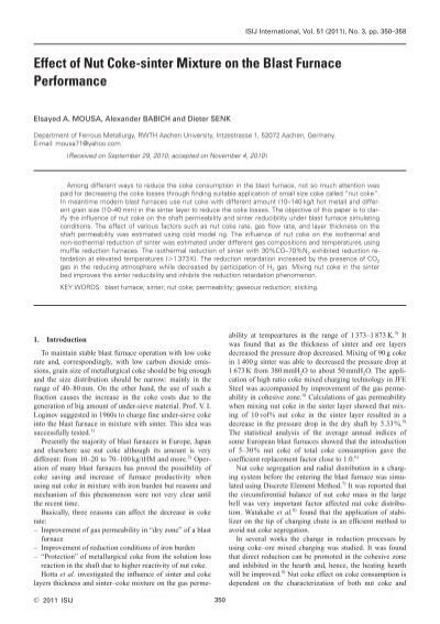 Effect Of Nut Coke Sinter Mixture On The Blast Furnace Performance