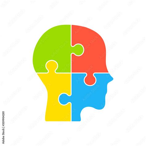 Head puzzle icon. Four colorful jigsaw pieces. Creativity, inspiration ...