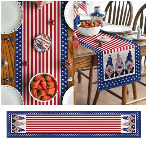 Herrnalise Watercolor Strips And Stars Table Runner 4th Of July