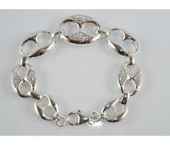 Pulsera Calabrote De Plata De Ley Con Circonitas Blancas Una Joya