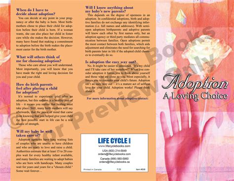 Brochure Adoption A Loving Choice Life Cycle Books Usa