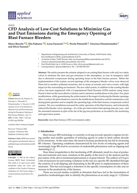 Pdf Cfd Analysis Of Low Cost Solutions To Minimize Gas And Dust