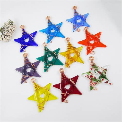 Ten Glass Star Ornaments Handmade Fused Glass Stars Wrapped Etsy