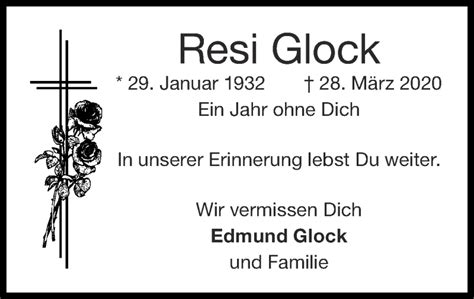 Traueranzeigen Von Resi Glock Aachen Gedenkt