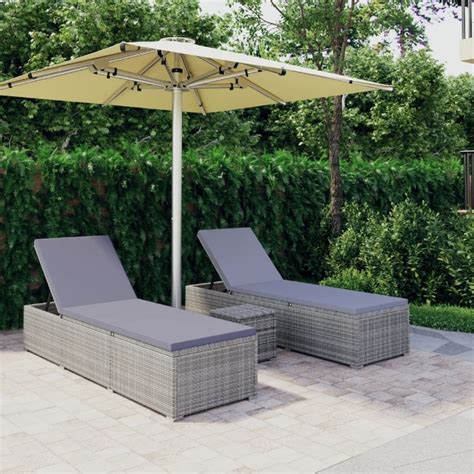 Micasa Italia Lettini Prendisole Con Tavolino Pz In Polyrattan Grigio