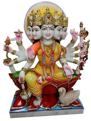 Painted Hindu Marble Gayatri Mata Statue For Worship Size Feet At