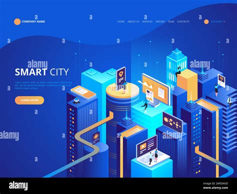 Smart City Isometric Illustration Intelligent Buildings Streets Of