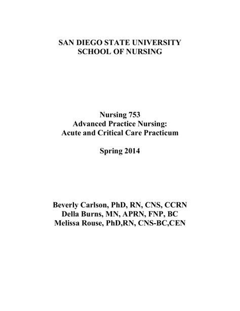 SAN DIEGO STATE UNIVERSITY SCHOOL OF NURSING Nursing 753