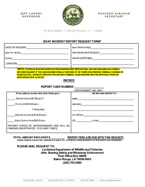 Louisiana Boat Incident Report Request Form Fill Out Sign Online And