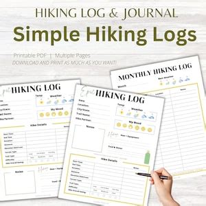 HIKING LOG JOURNAL Hiking Trail Log Monthly Hiking Log Hiking Journal