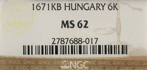 Węgry 6 krajcarów 1671 KB Kremnica NGC MS62 archiwum niemczyk pl