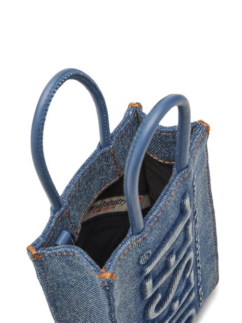 Diesel Logo Embossed Denim Tote Bag In Blue Modesens