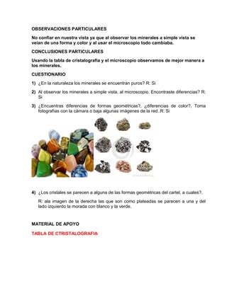 Practica Observacion De Minerales Pdf