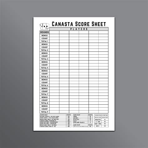 Canasta Score Sheet, Canasta Card Game Score Sheet, Printable Canasta ...