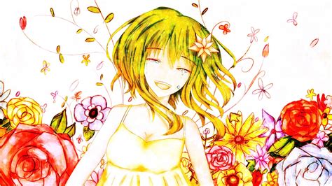 Wallpaper Illustration Flowers Closed Eyes Anime Girls Short Hair White Background