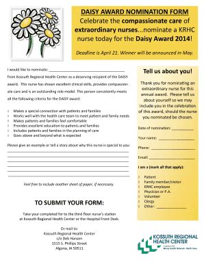 Fillable Online Daisy Award Nomination Form Celebrate The Compassionate