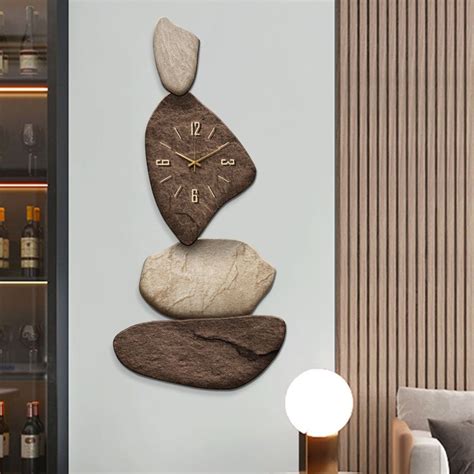 Wooden Large Stone Shape Japandi Wall Clock Unique Irregular Home Decor